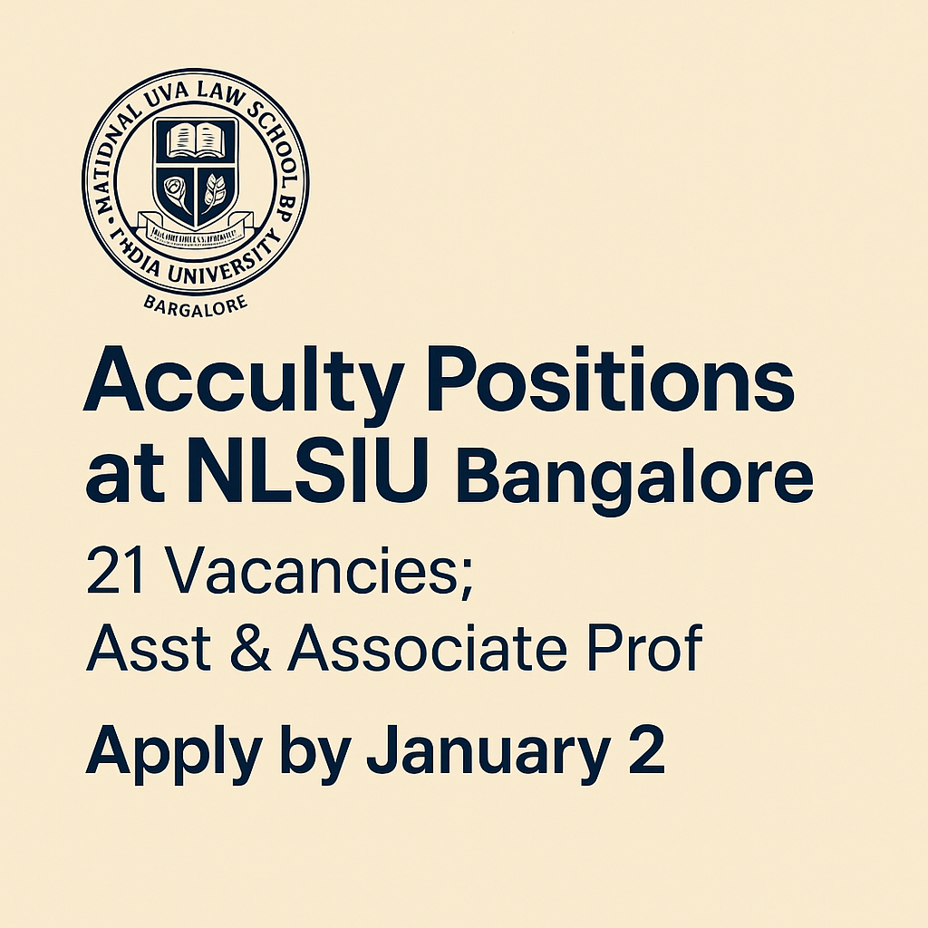 Faculty Positions at NLSIU Bangalore | Apply by Jan 2